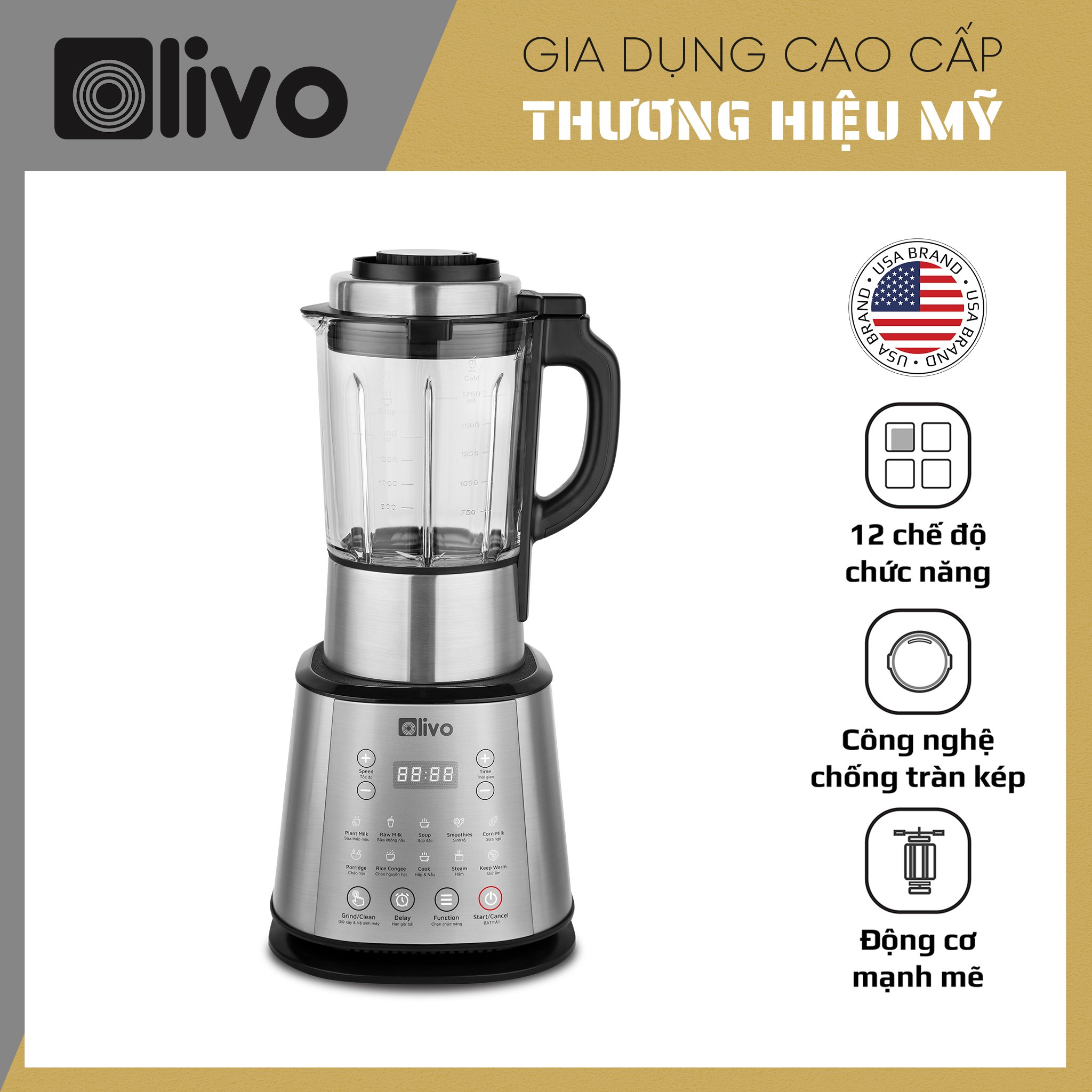 Máy làm sữa hạt olivo x20 - máy xay nấu sinh tố, làm sữa hạt siêu mịn, bảo hành 12 tháng - hàng chính hãng
