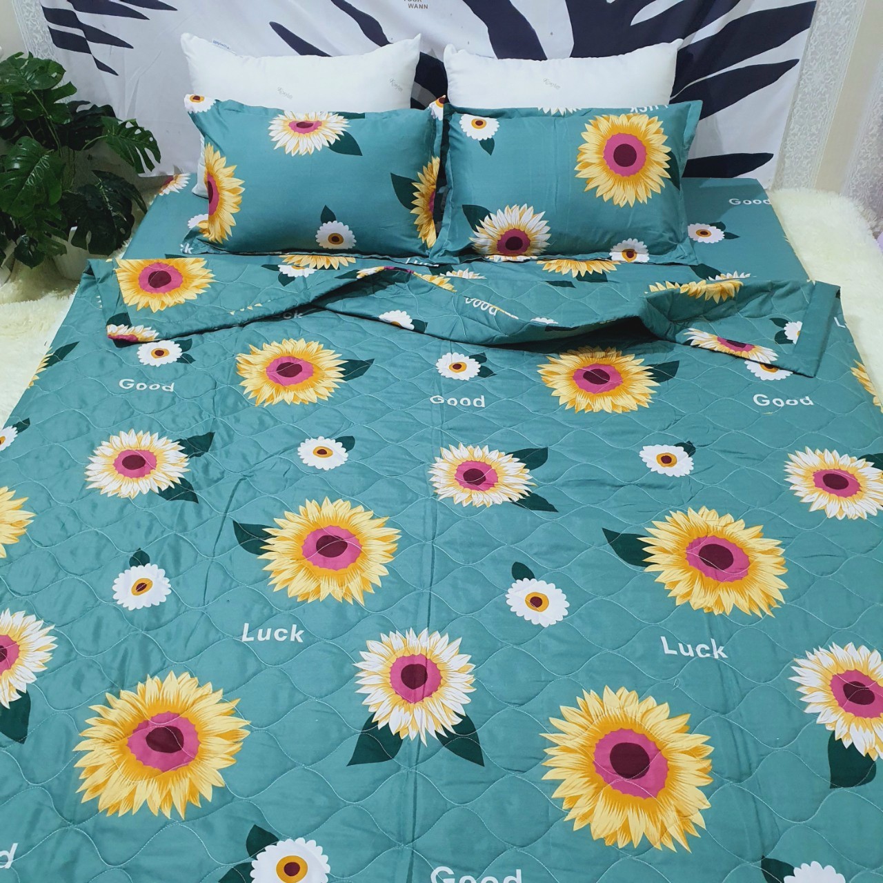 Mền hè thu chần gòn hoa dây xanh 3d 180 x 200cm