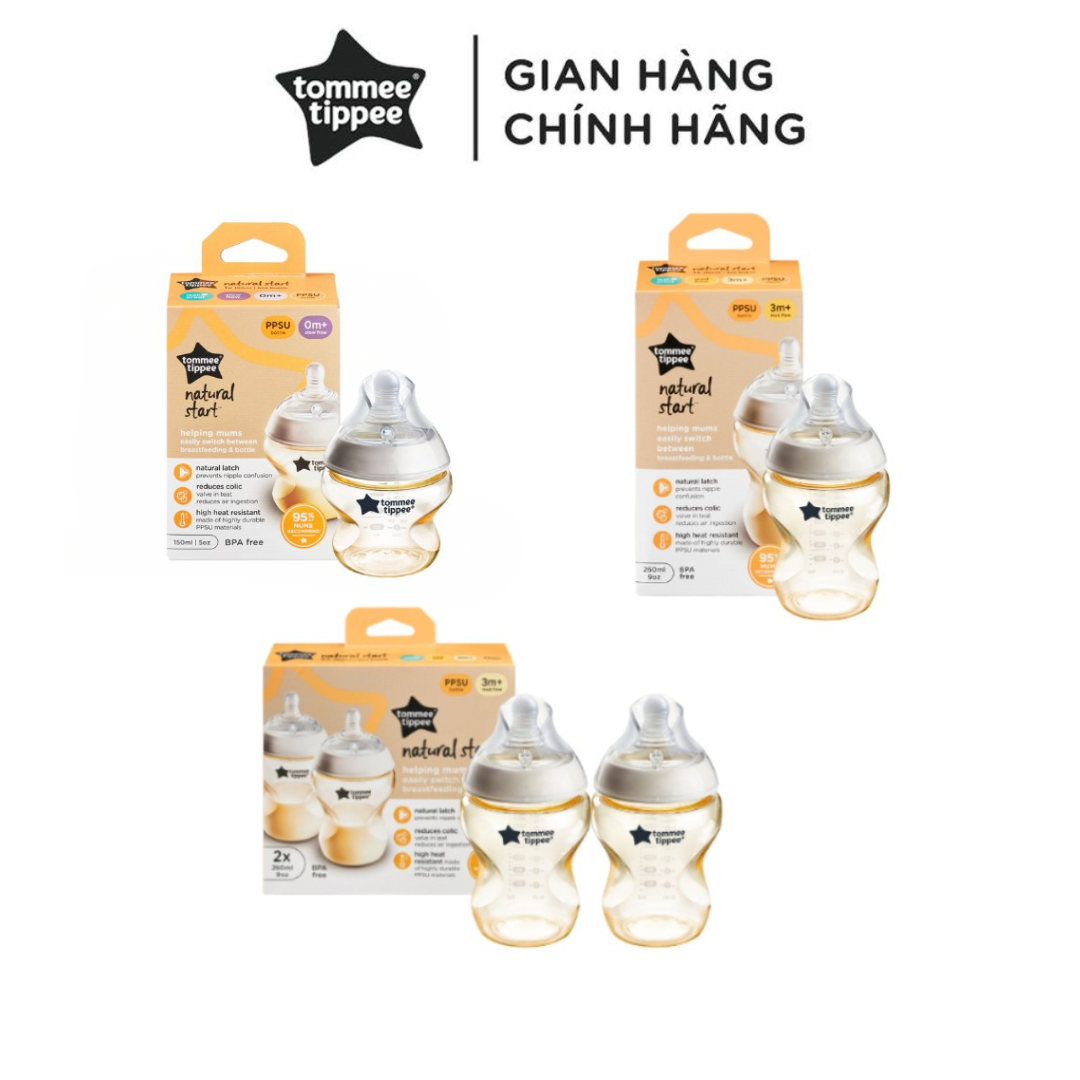 Bình sữa ppsu ty siêu mềm tự nhiên tommee tippee closer to nature 150ml, 260ml cho bé từ sơ sinh