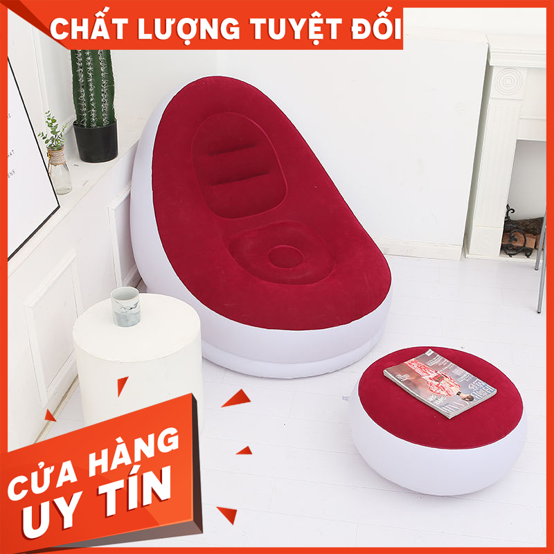 [HÀNG HOT MỚI VỀ - TẶNG KÈM BƠM ĐIỆN] Ghế hơi tựa lưng, ghế hơi nằm ngồi đọc sách, ngủ... cao cấp, Ghế hơi bọc nhung Senyoubao ( Màu đỏ đô sang xịn )