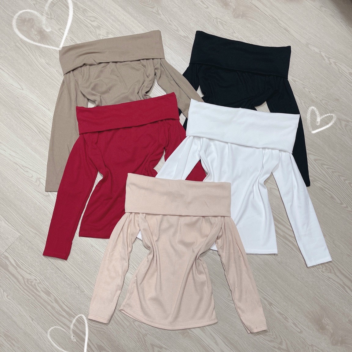 Áo bẹc vai thun gân UA435C đủ màu, Áo trễ vai tay dài thun gân tôn dáng hot thu đông