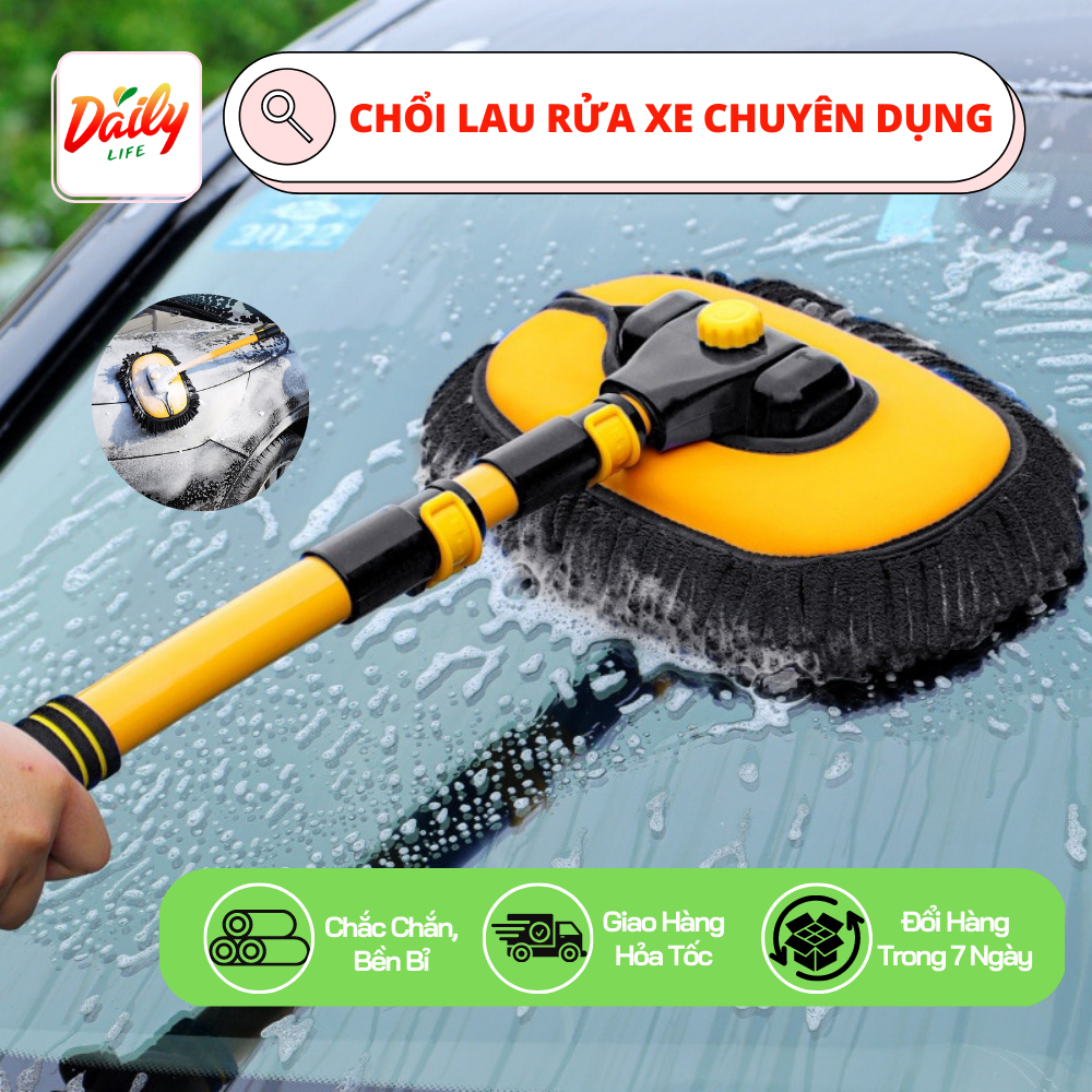 Chổi Rửa Xe Ô Tô Cây Rửa Xe Cong 15 Độ 3 Nấc Kéo Dài Sợi Lau Mềm Mịn Sạch Sẽ Tiện Lợi