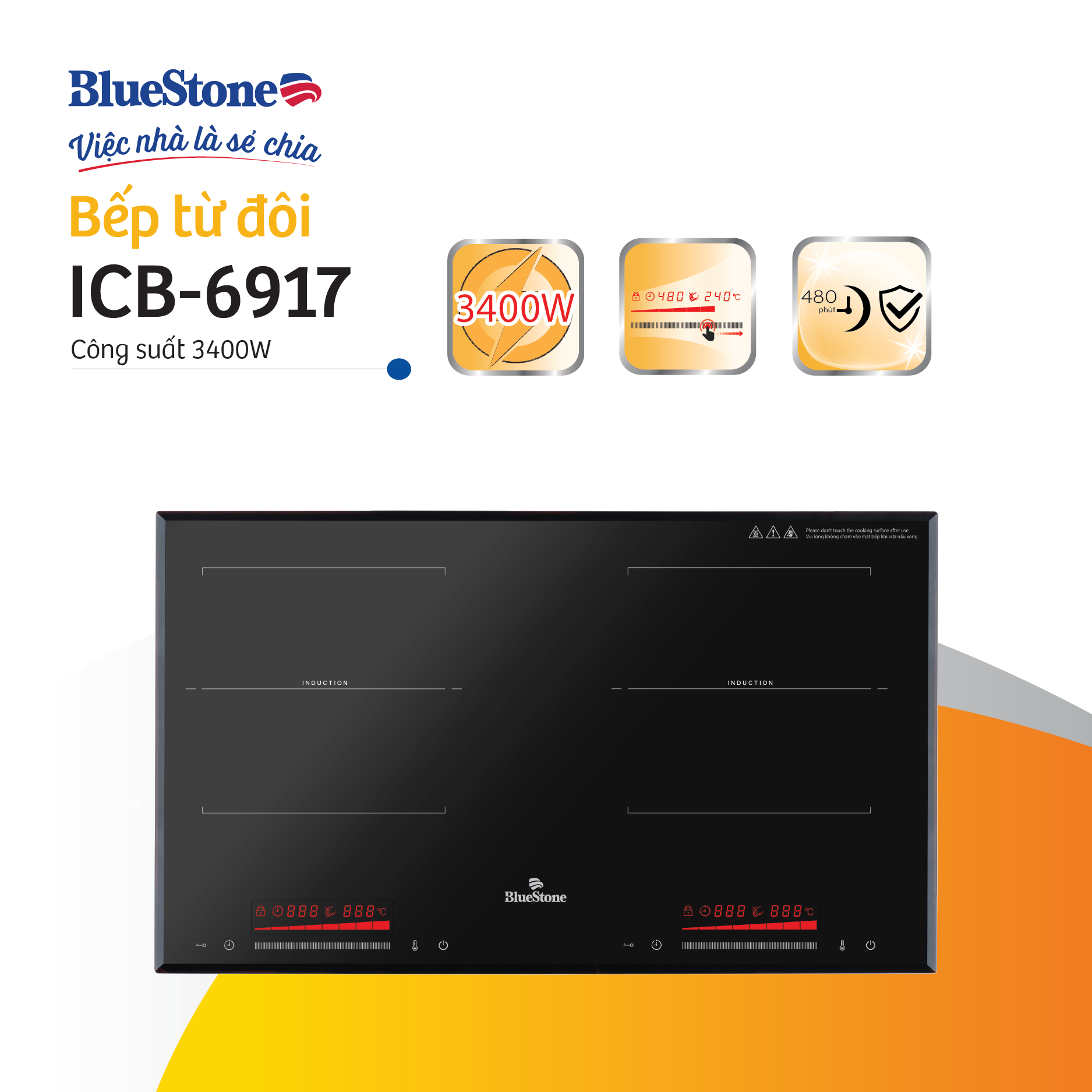 [Trả Góp 0%] Bếp Từ Đôi BlueStone ICB-6917 3400W -  [Miễn Phí lắp đặt HCM, HN, Bình Dương, Đăk Lăk, Bắc Ninh, Bắc Giang]
