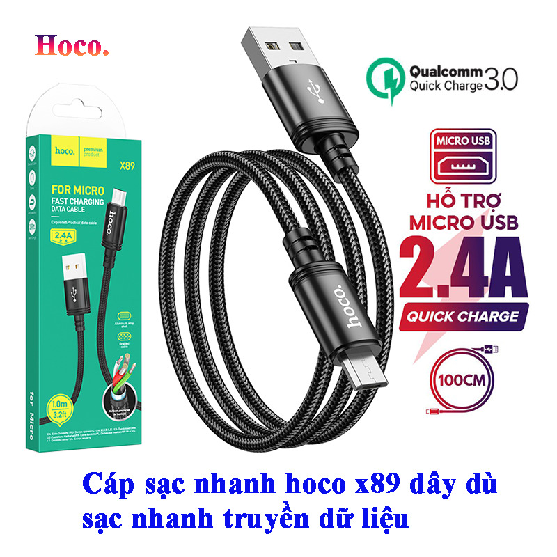 Cáp sạc nhanh micro usb hoco x89 cho android dây dù 1m chống đứt - bh 3 tháng 1 đổi 1