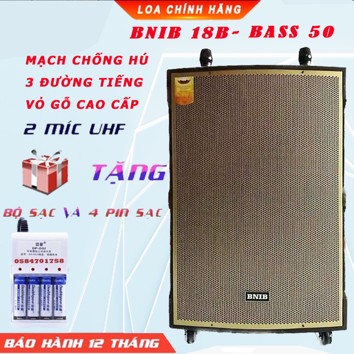 Loa kéo di động bnib 18b bass 50 kèm 2 mic siêu hay