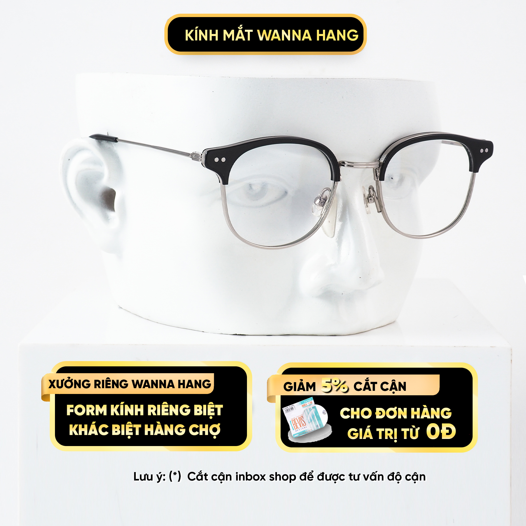 Gọng kính cận nam nữ thời trang Hàn Quốc tròn đẹp chống tia UV cao cấp Wanna Hang ALIO WHGM23