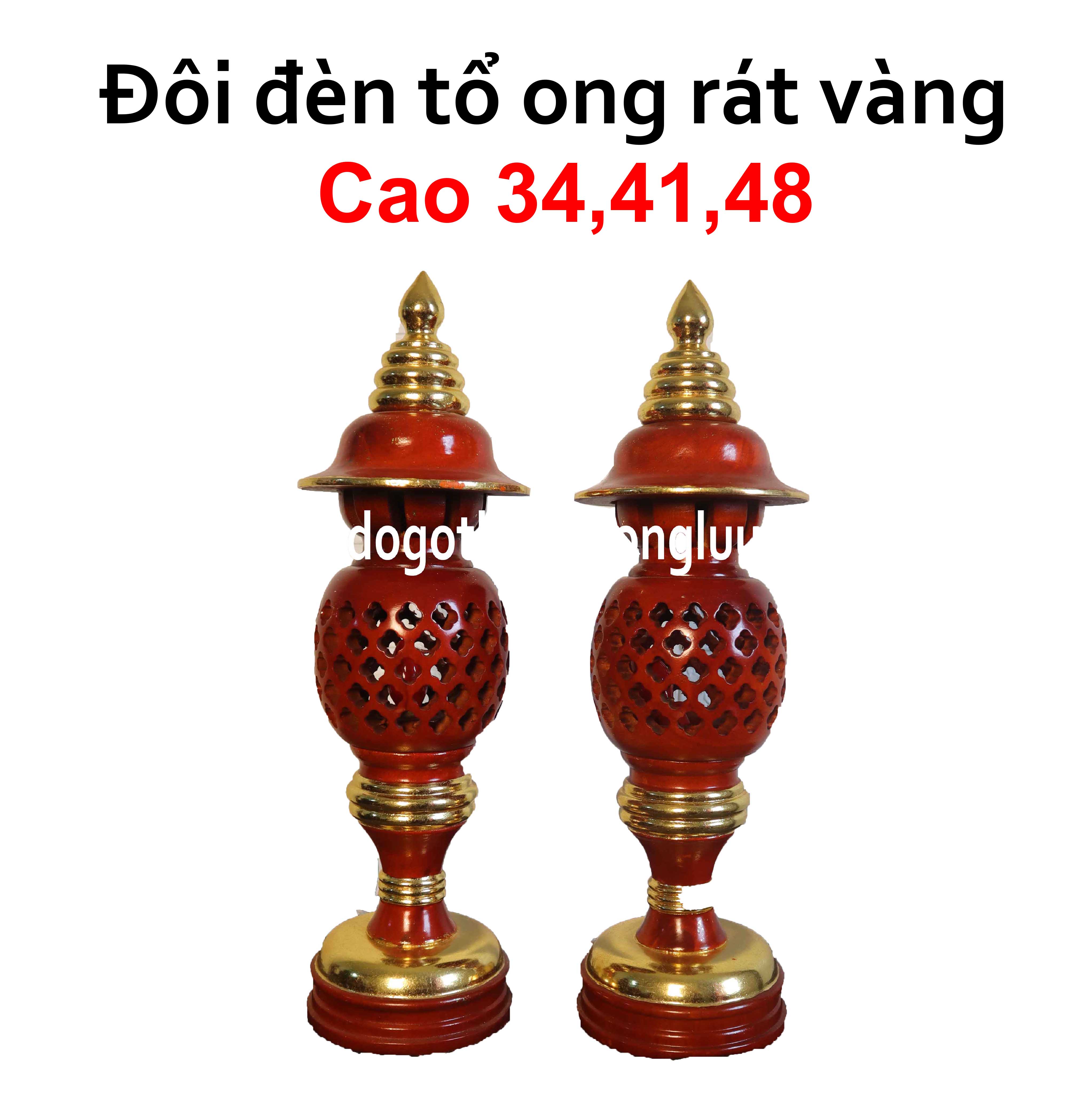 Đèn thờ tổ ong sơn pu rát vàng gỗ xà cừ