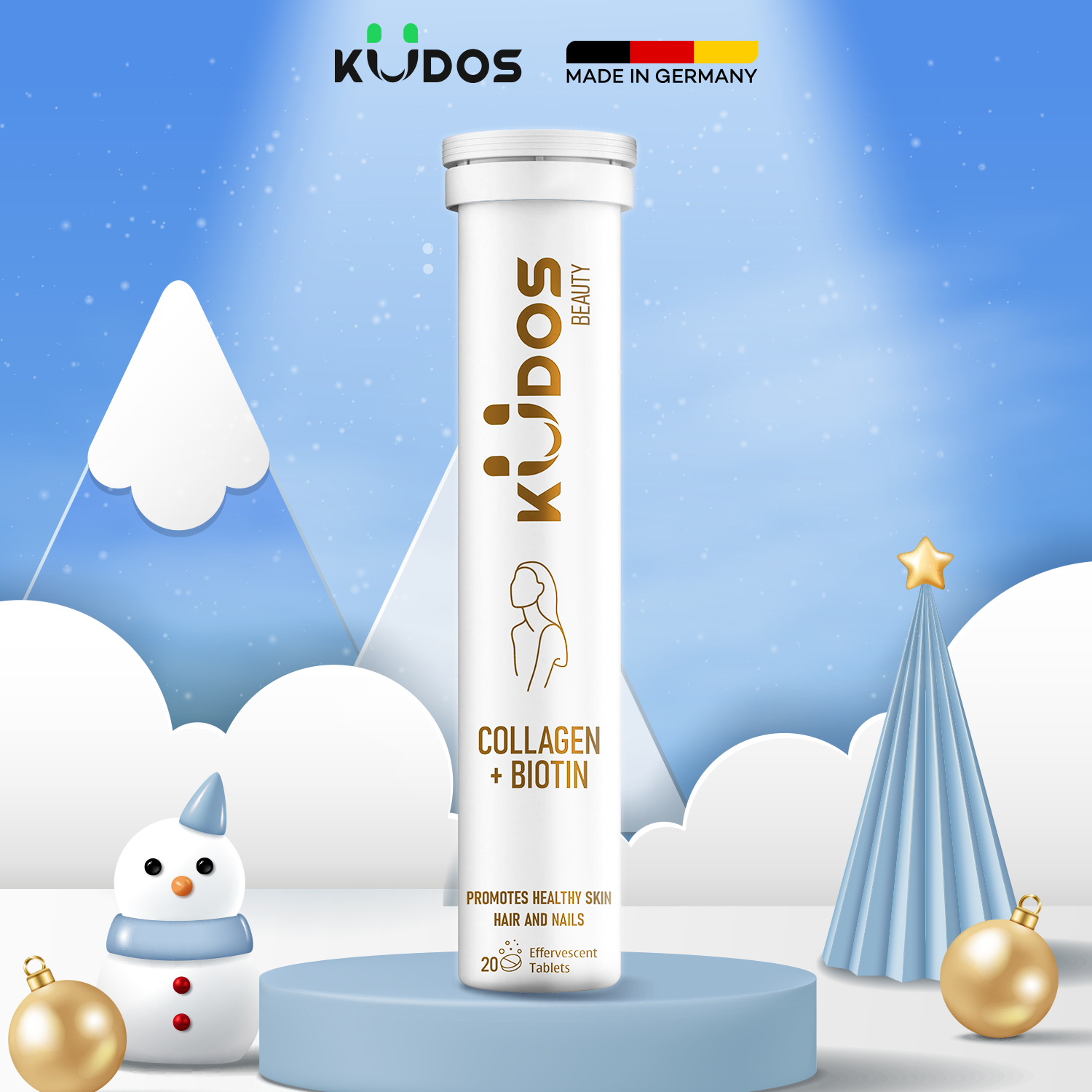 Viên sủi KUDOS COLLAGEN + Biotin tốt cho da hỗ trợ móng, tóc chắc khỏe (20 viên/tuýp)