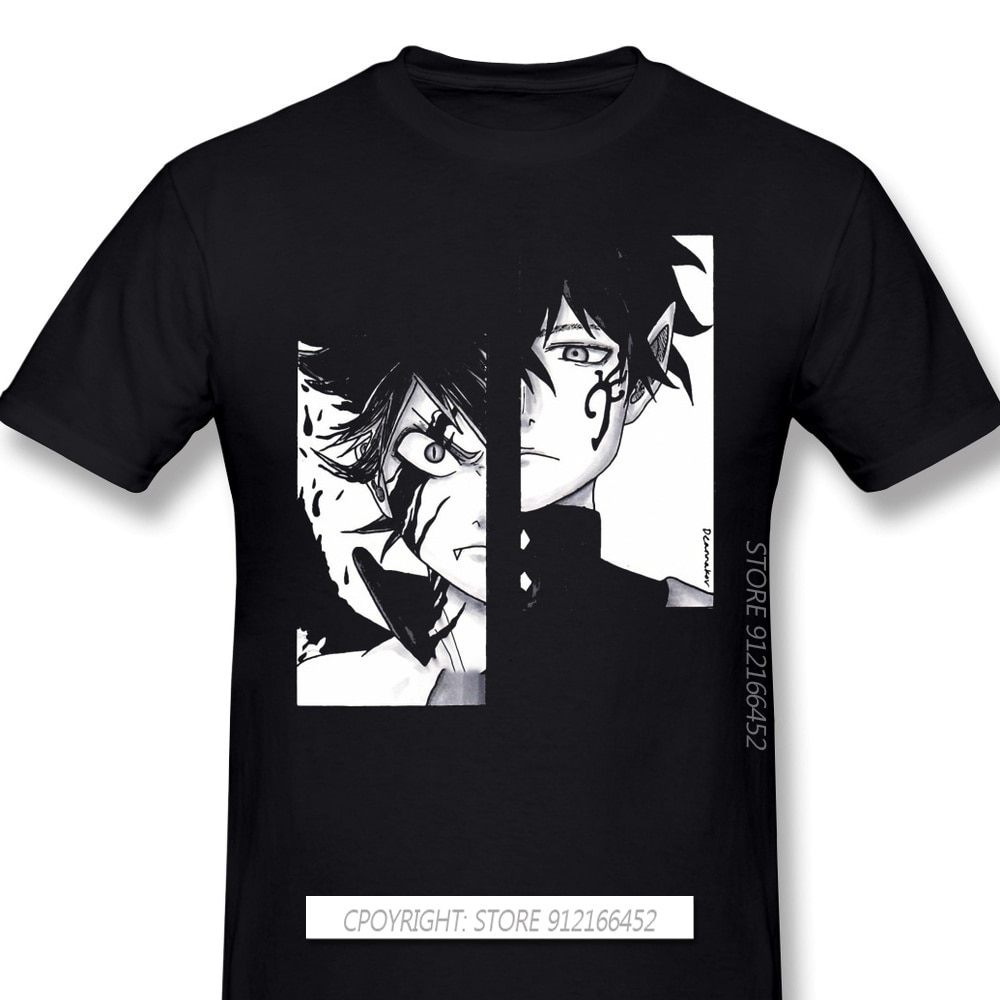 Men's Large T-shirt
 Two Halves Print 100% Cotton Funny T Shirts Black Clover Yuno Asta Fantasy Anime Men Fashion Streetwear