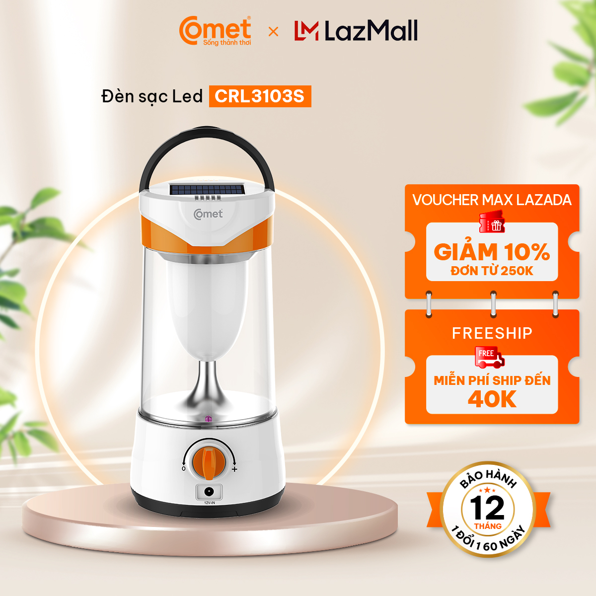 Đèn Sạc Led Comet CRL3103S nhựa ABS cao cấp, 20 bóng LED trắng siêu sáng, tiết kiệm năng lượng, thân thiện môi trường - Hàng Chính Hãng