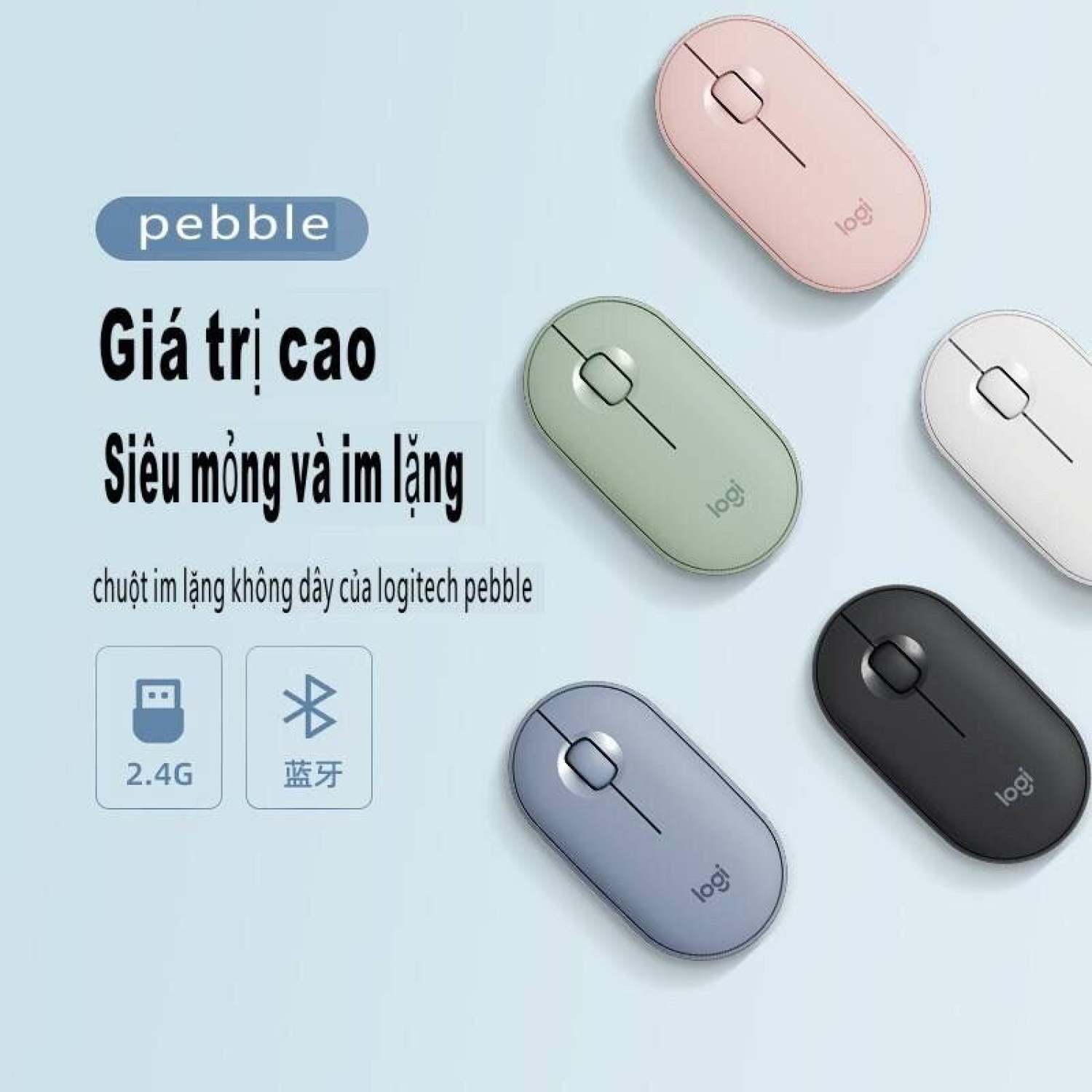 [HCM]Chuột bluetooth không dây Logitech M350 Pebble Mouse Bluetooth 5.2 + 2.4G 1000DPI im lặng