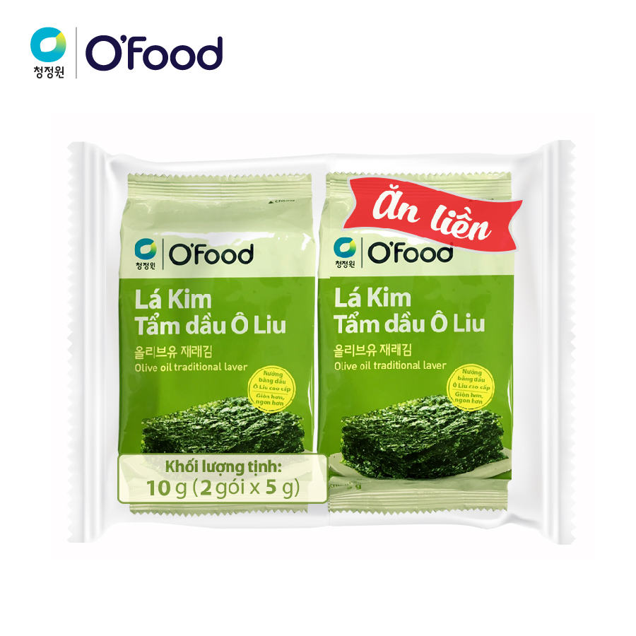 Rong biển / Lá kim tẩm dầu oliu OFood lốc 2 (5 g x 2 gói), giòn, thơm, gia vị vừa miệng, ăn liền hoặc ăn cùng cơm, mỳ,