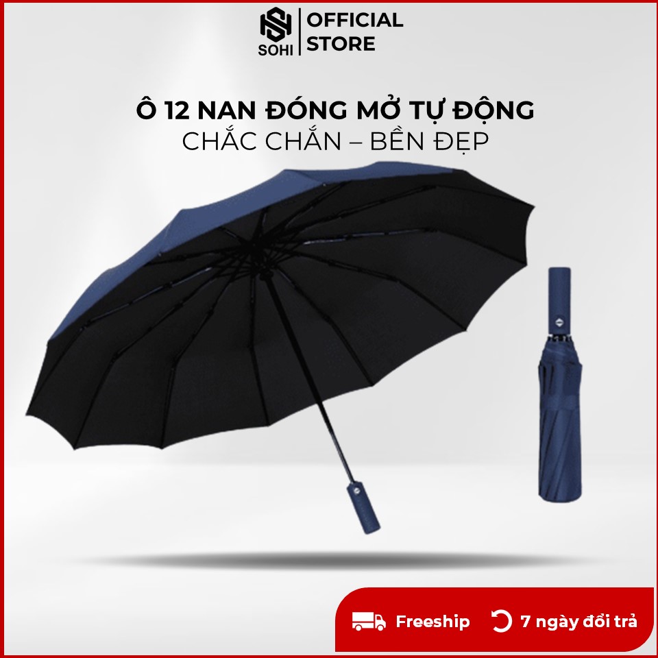 Ô Dù Che Mưa Đi Nắng 12 Nan Tự Động Xếp Gấp Gọn, Chống Uv Cao Cấp