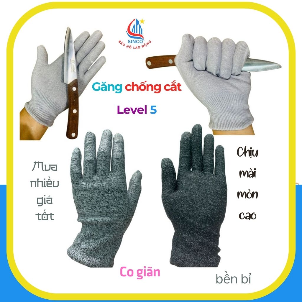 Găng tay chống cắt cấp độ 5 HPPE, găng tay bảo hộ nhiều màu, BẢO HỘ SINCO bảo vệ đôi tay, an toàn, linh hoạt