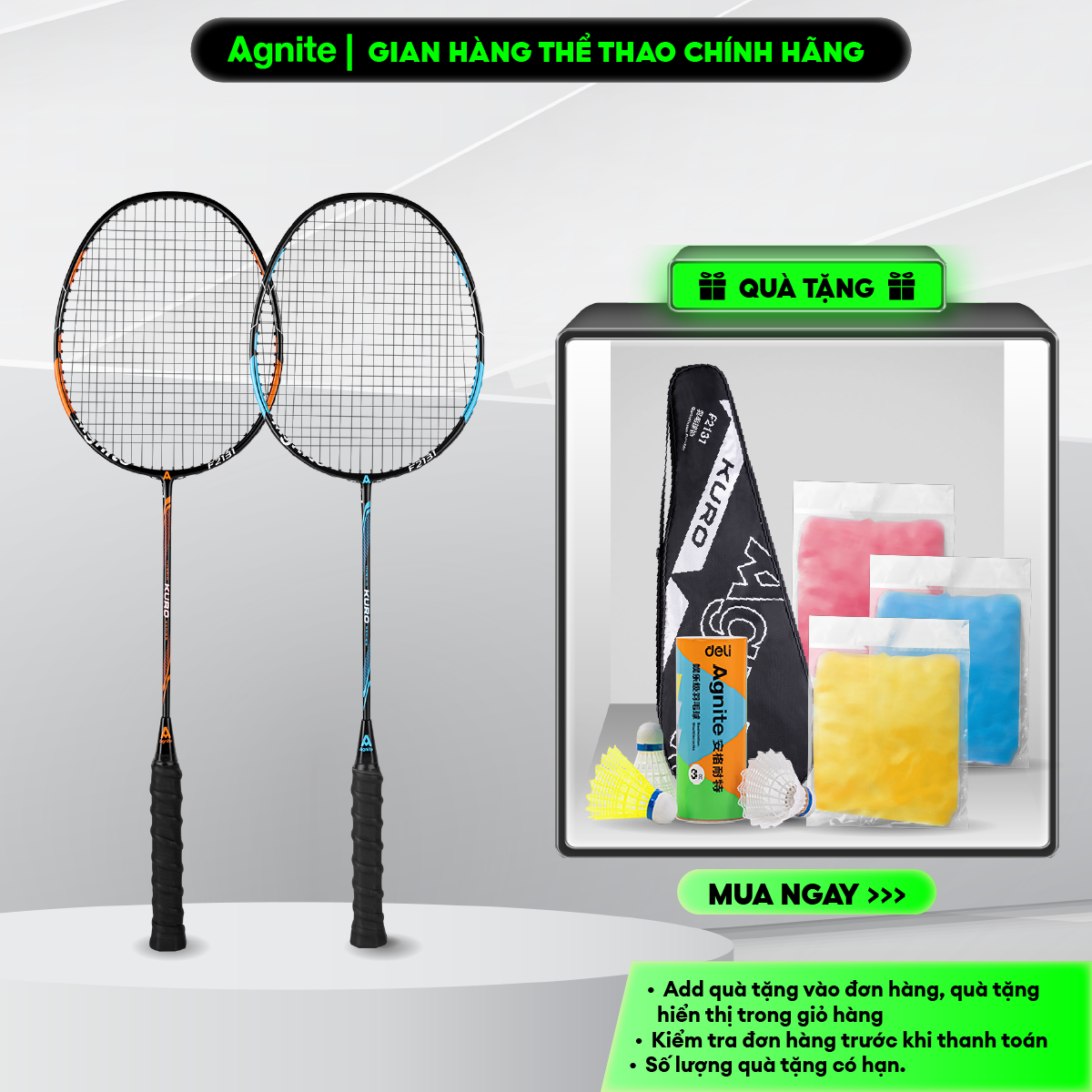   TẶNG CẦU  Cặp 2 chiếc vợt cầu lông Agnite chính hãng kèm bao đựng siêu nhẹ khung carbon cao cấp - phù hợp chơi thể thao phong trào 