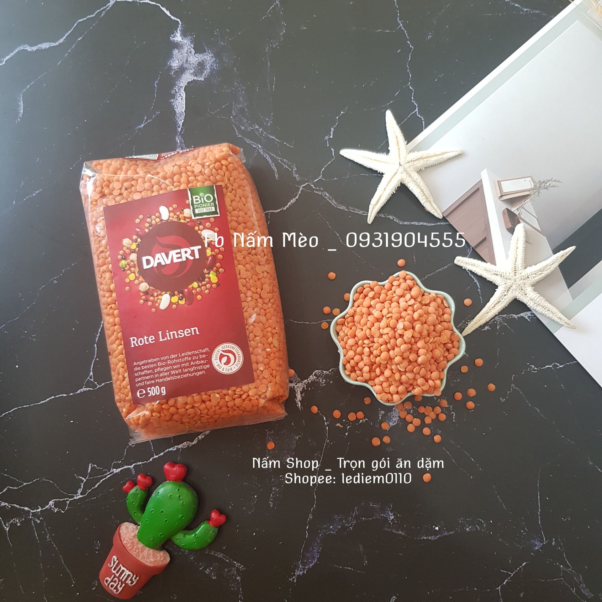 Đậu lăng đỏ cam san hô hữu cơ Davert 100gr