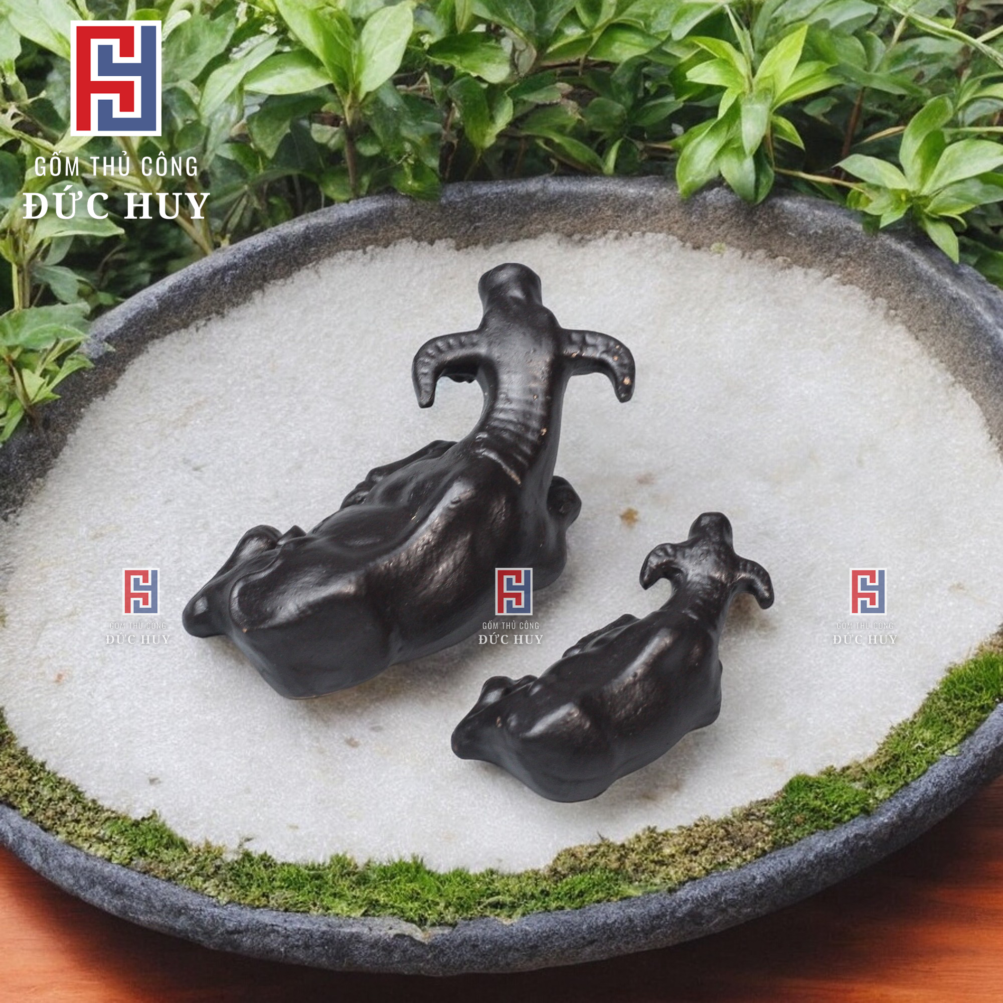 Tượng gốm con Trâu Nằm Mini - Trang Trí Hòn Non Bộ - Tiểu Cảnh - Bể Cá