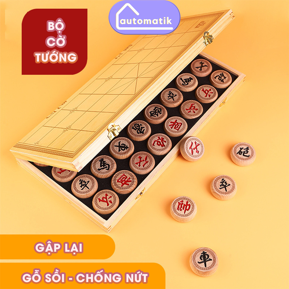 [T1] Bộ Bàn Cờ Tướng Gấp Gọn Gỗ Sồi Bạch Dương Không Nứt Phau Màu Automatik Dễ Mang Theo Chống Thấm Nước Đáy Chống Trượt