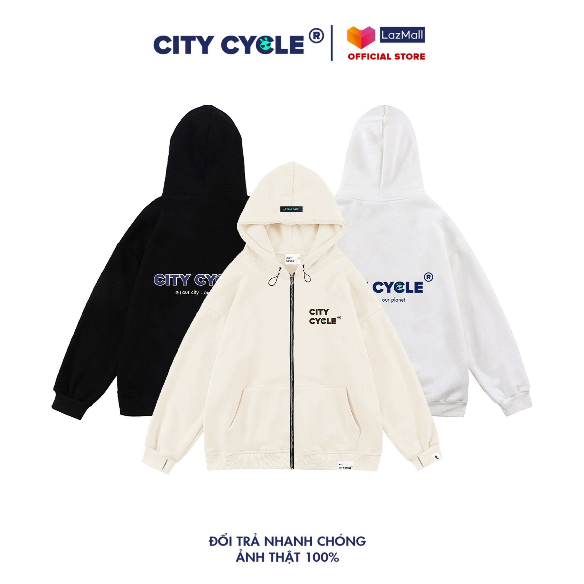 Áo hoodie zip Local Brand khoác chống nắng City Cycle nỉ cua form rộng