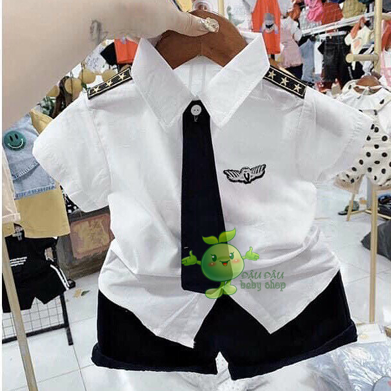 Bộ quần áo công tử cho bé trai kèm ca vạt (Ca vạt có thể tháo dời)