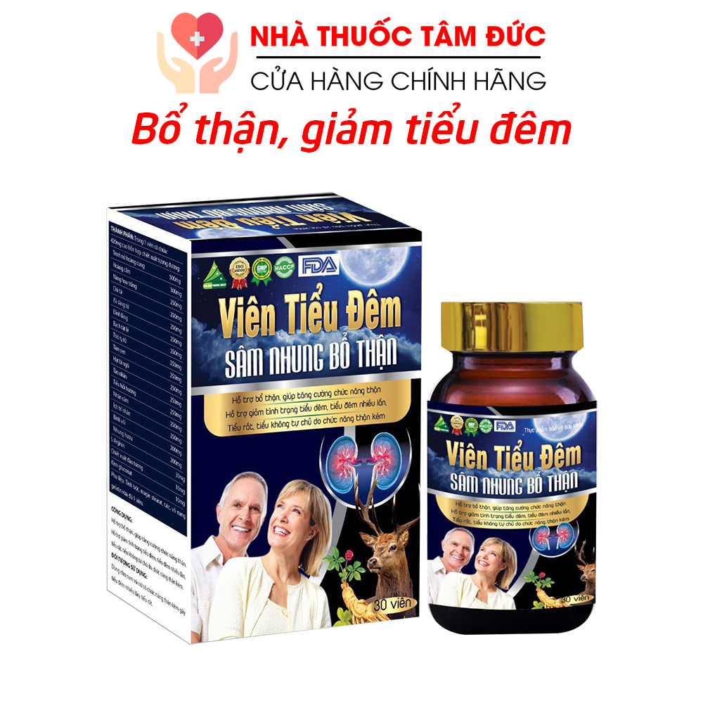 Viên Tiểu Đêm Sâm Nhung Bổ Thận giảm tiểu đêm, tiểu nhiều lần, giảm đau lưng mỏi gối do thận yếu - Hộp 30 viên