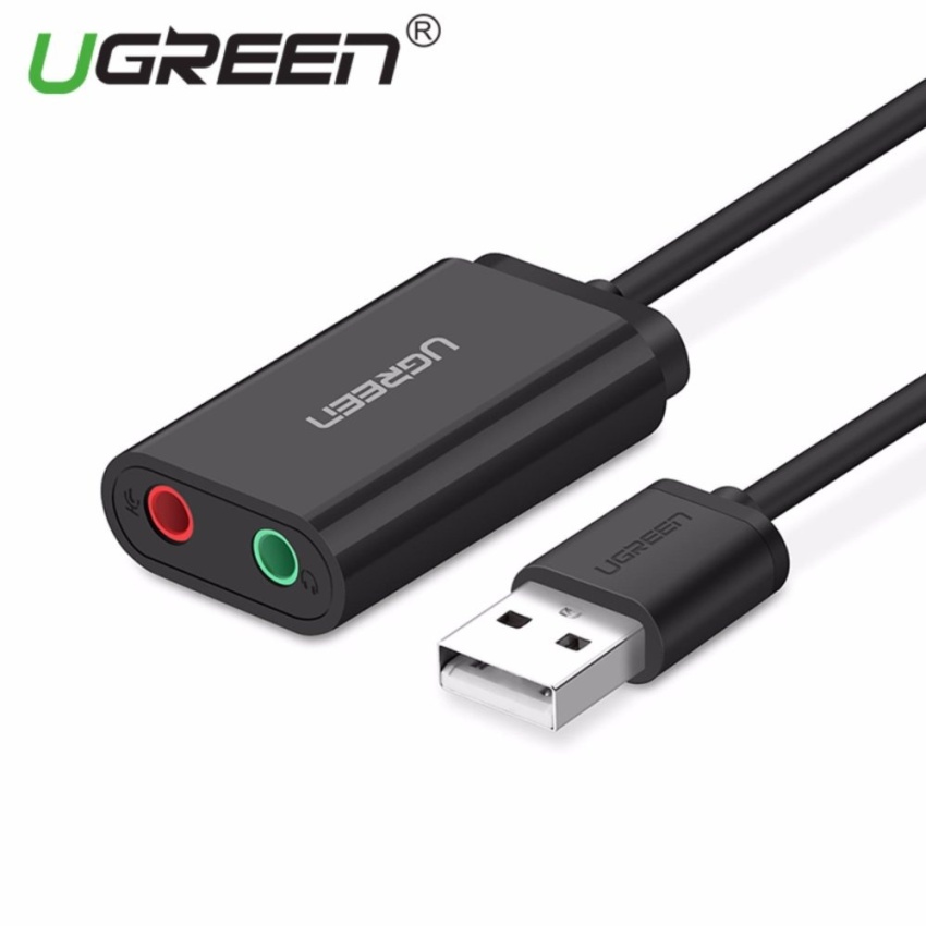 Usb sound - card sound ugreen 30724 - cáp chuyển usb ra 2 cổng mic và tai nghe không cần driver - hàng chính hãng