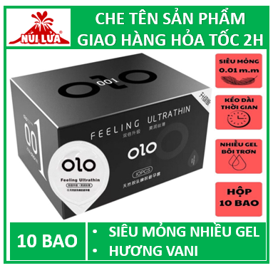 Bao cao su siêu mỏng OLO 001 Đen Siêu mỏng nhiều gel bôi trơn kéo dài thời gian quan hệ hương vani Feeling Ultrathin - Hộp 10 bao