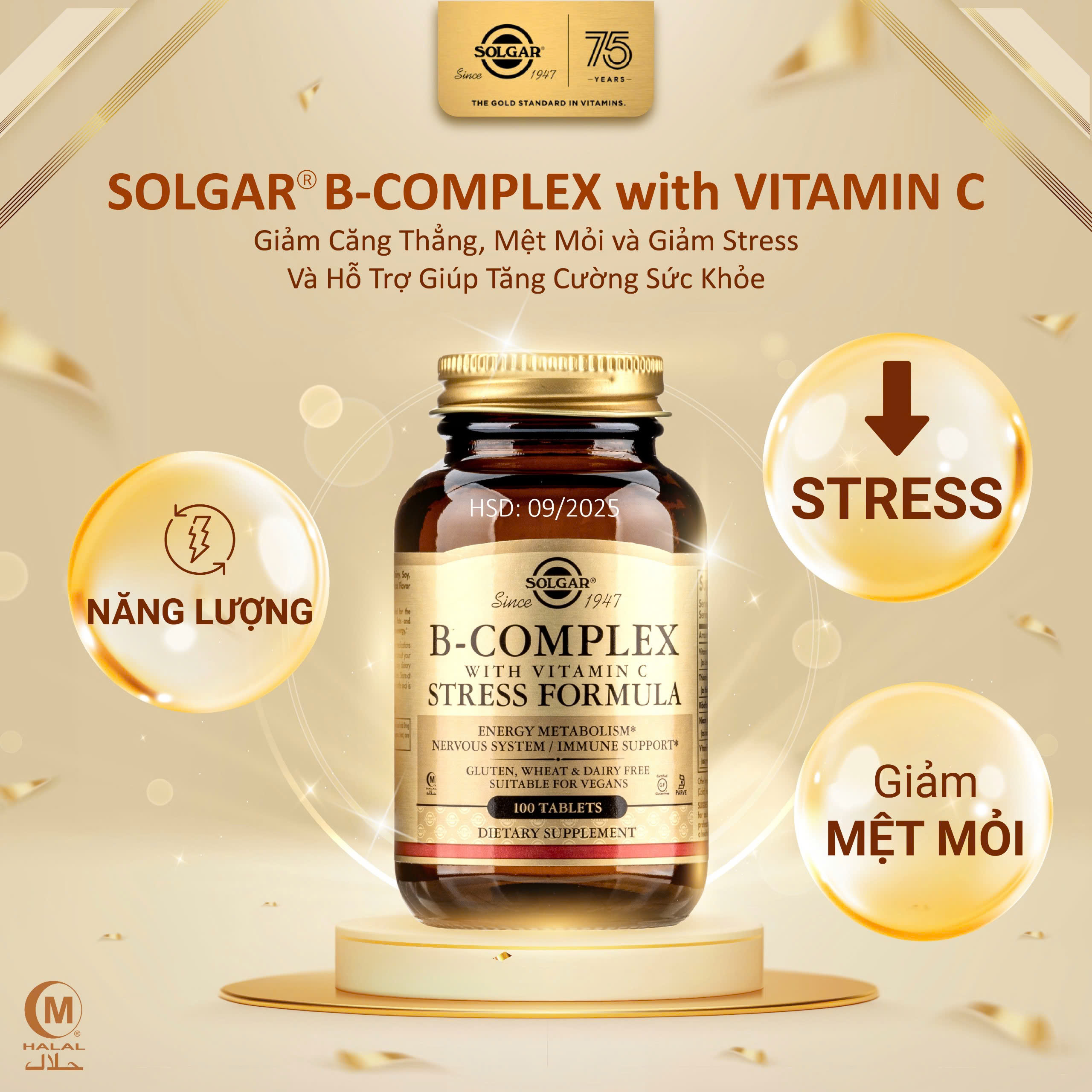 Viên Uống Solgar B-Complex - Bổ Sung Vitamin B Và Vitamin C, Tăng Cường Sức Khỏe, Giảm Căng Thẳng Mệt Mỏi