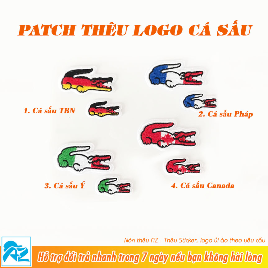 Sticker vải ủi áo thun thêu hình logo cá sấu Pháp Ý Canada S186