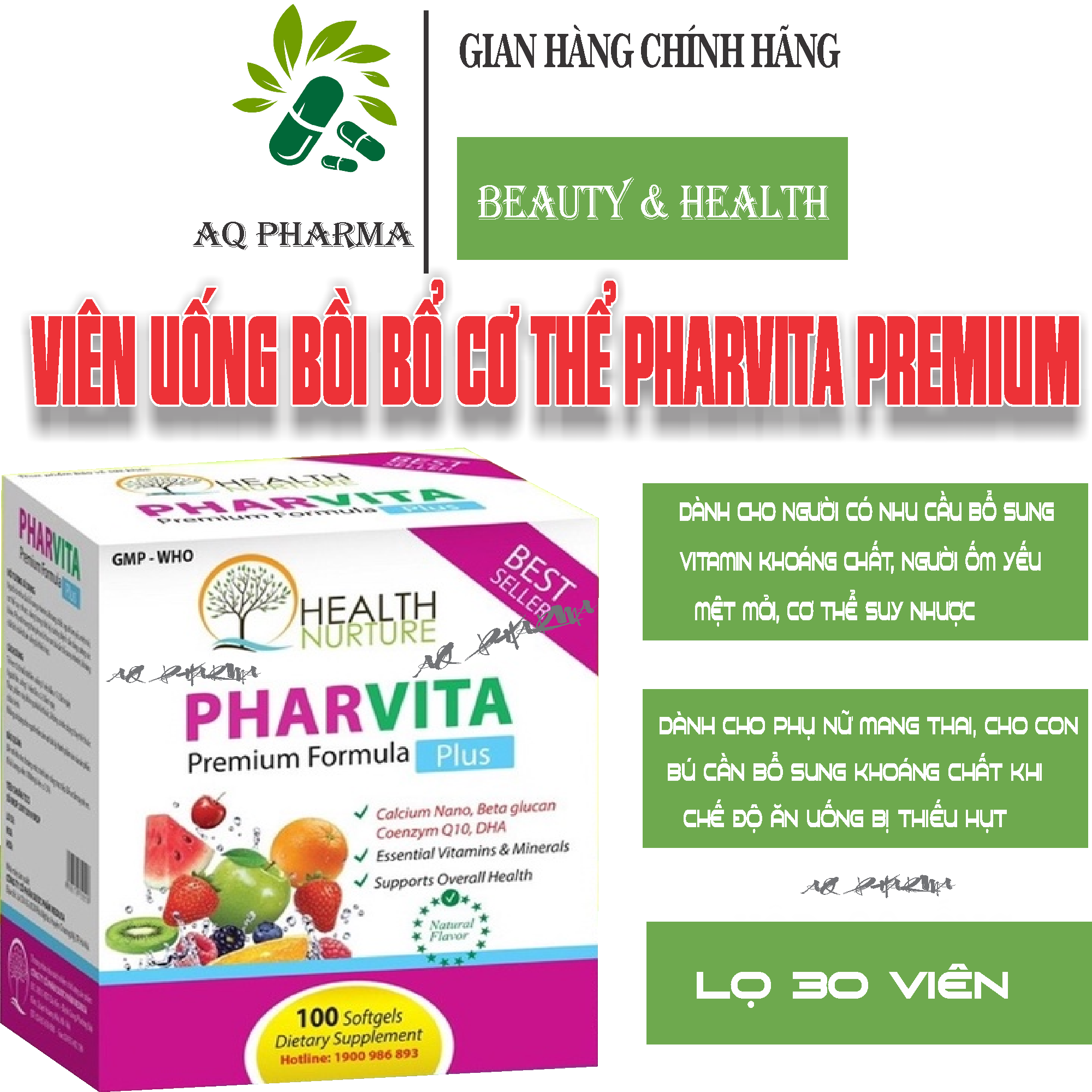 Vitamin tổng hợp Pharvita Plus bồi bổ cơ thể, tăng sức đề kháng - HỘP 100 viên