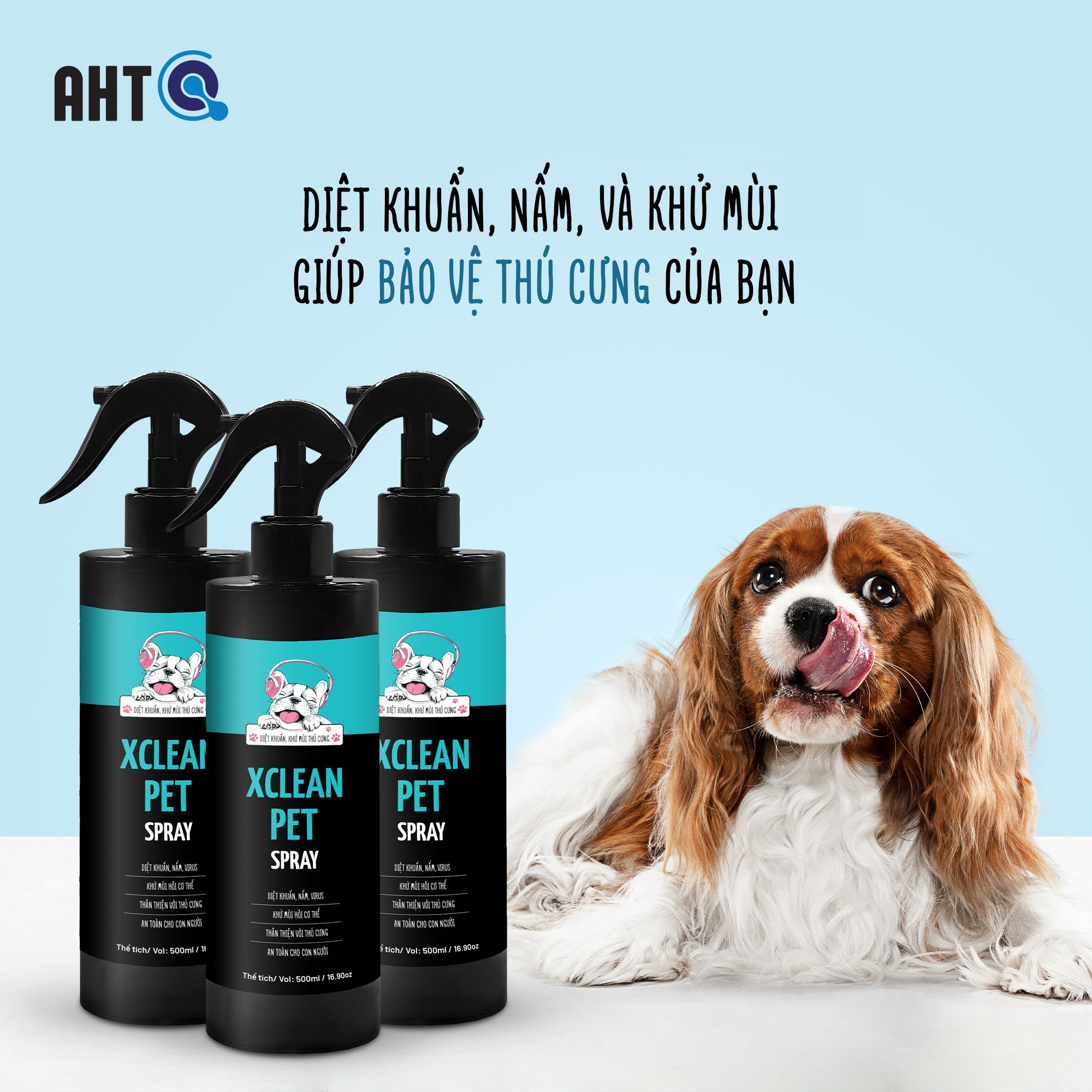 Combo 3 Chai xịt khử mùi thú cưng, khử mùi nước tiểu chó mèo 500ml-Nano Bạc diệt Khuẩn khử mùi thú cưng, chó mèo Xclean Pet-AHT Corp
