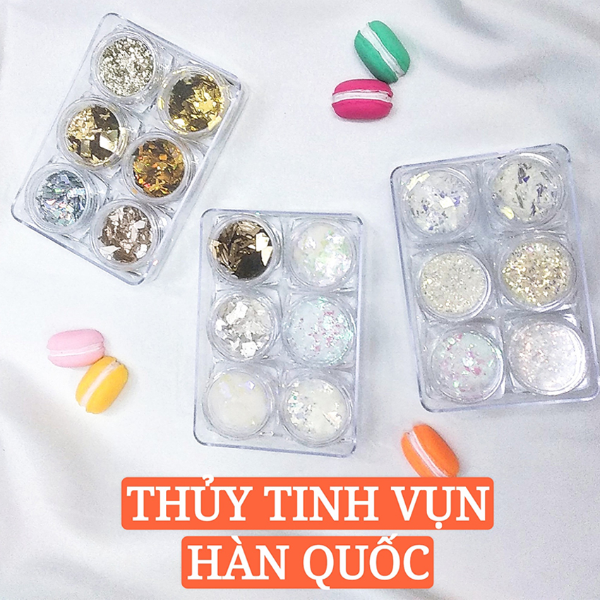 Set 6 hũ thủy tinh vụn trang trí móng