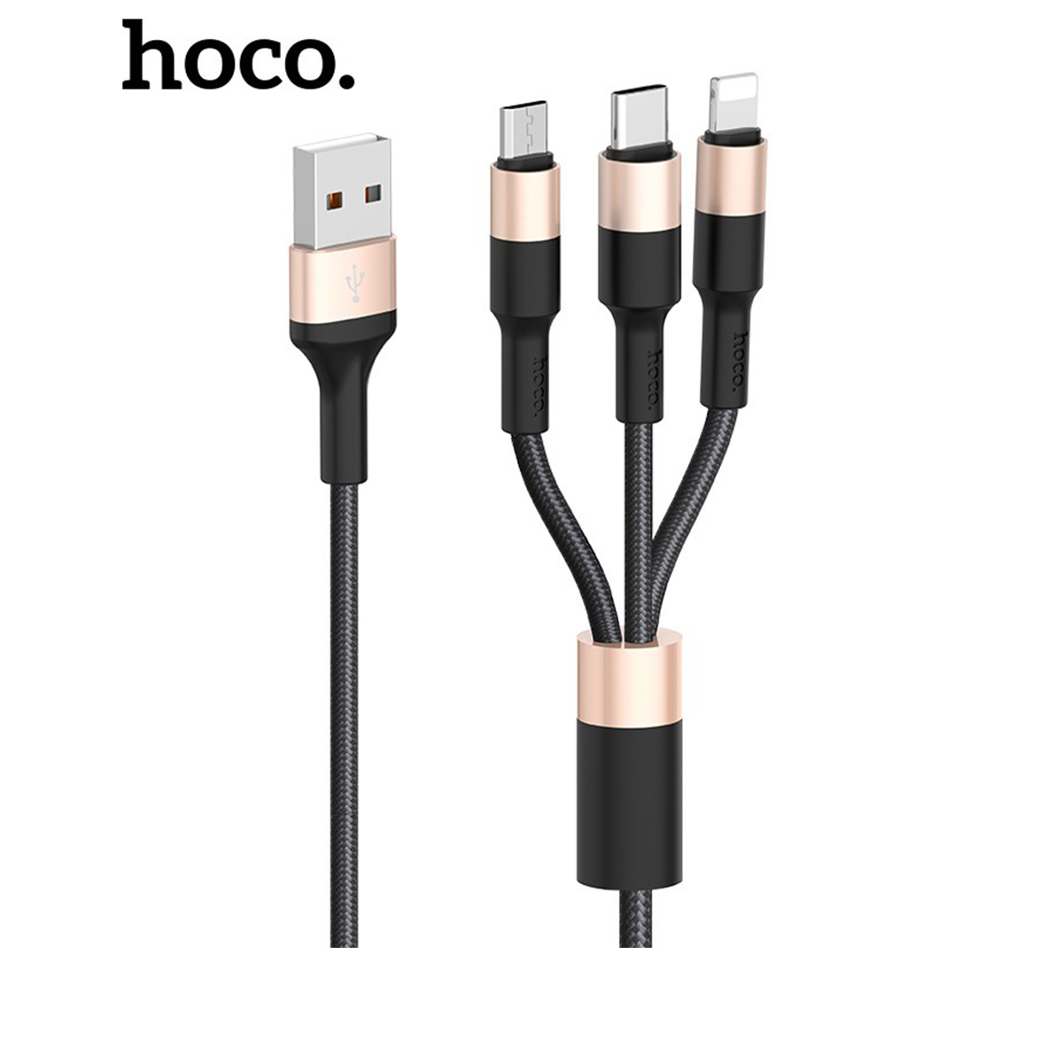 Cáp sạc 3 đầu Hoco X26 siêu bền gồm Lightning, Micro, Type-C dây dài 1m - Chính hãng