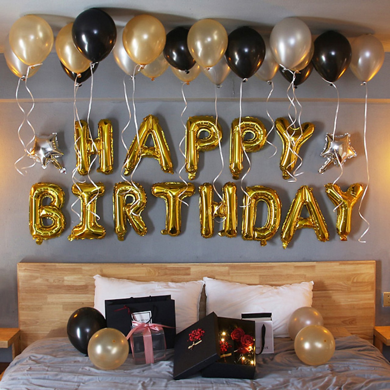 Sét bong bóng sinh nhật trang trí gồm bóng siêu nhũ, bóng nhũ nhiều mẫu - tráng nhôm cao cấp, có van 1 chiều tự khoá khi bơm xong