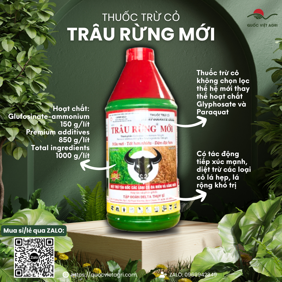  Thuốc trừ cỏ TRÂU RỪNG MỚI  chai 900ml  - Glufosinate ammonium 150g lít + Premium additives 850 g lít + Total ingredients 1000 g lít 