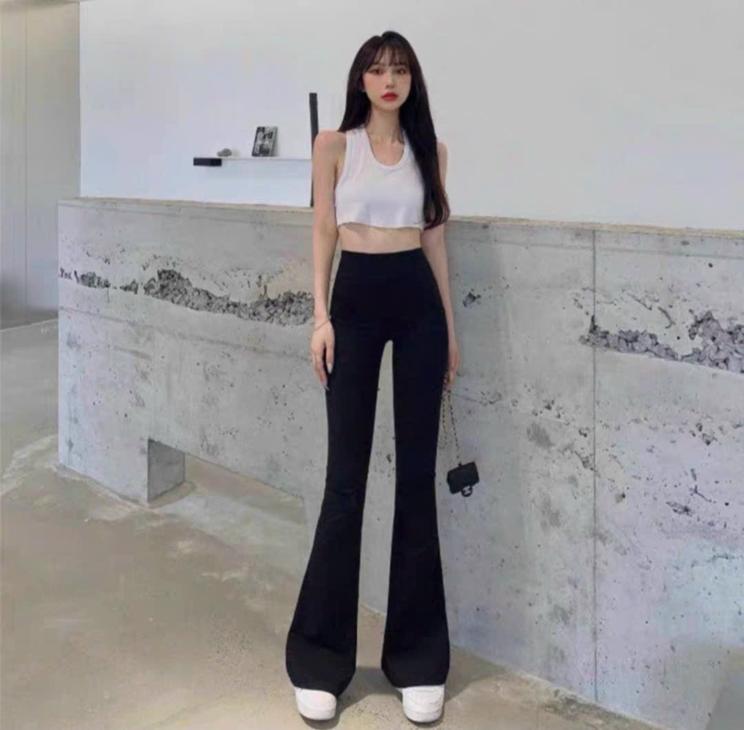 Quần legging nữ cạp cao ống loe dài màu đen bán chạy size S, M, L bán chạy giá ưu đãi siêu hot thời trang basic đơn giản dễ mặc