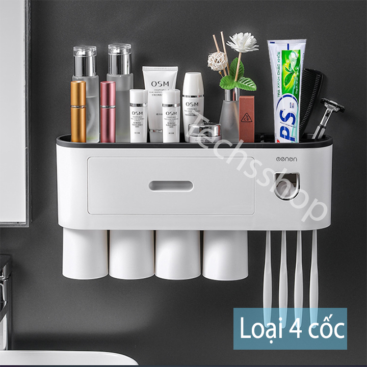 Kệ nhả kem đánh răng tự động đa năng Oenon 2 cốc , 3 cốc , 4 cốc - Kệ nhà tắm dán tường để dầu gội sữa tắm - Kệ để đồ dùng nhà tắm - Kệ treo bàn chải - kệ nhà vệ sinh