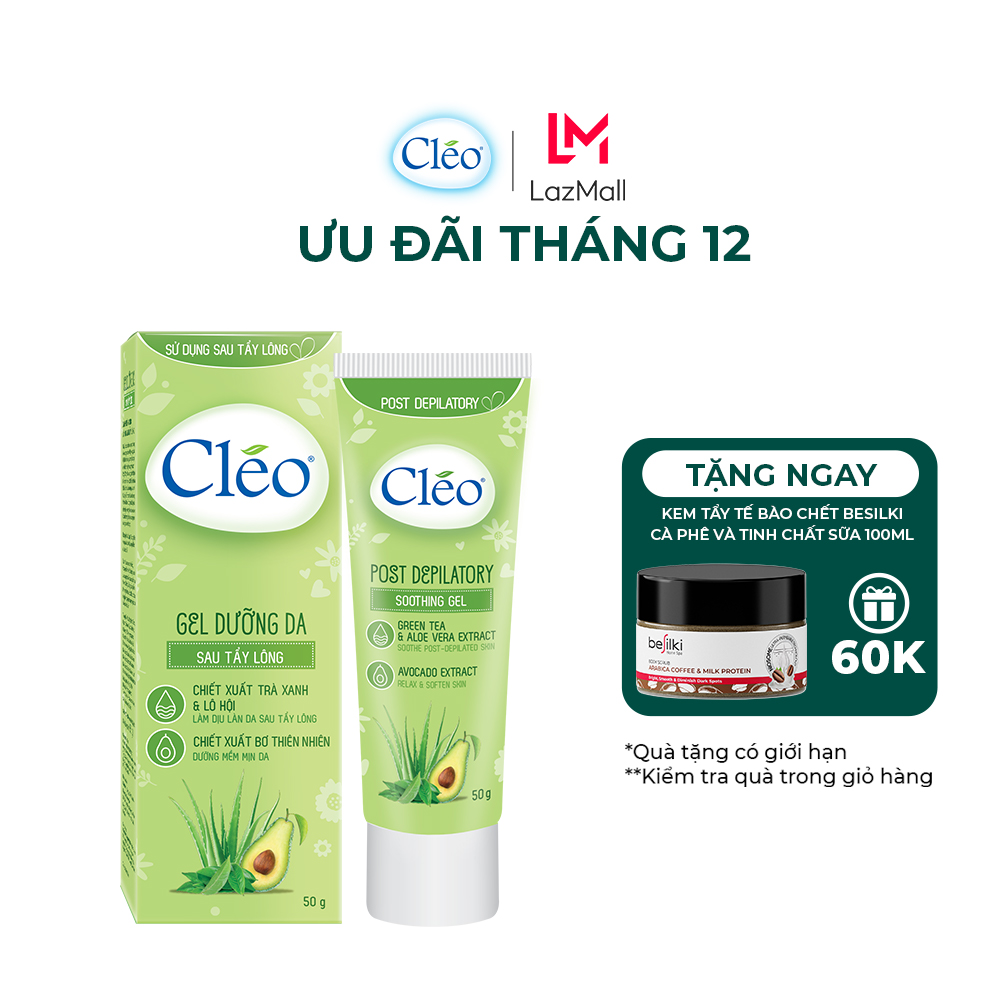 Gel dưỡng da sau tẩy lông Cléo cho mọi loại da làm dịu mát tức thì, dưỡng da mềm mịn 50G