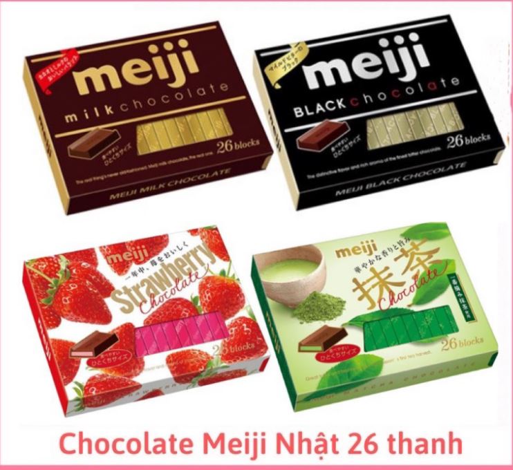  Date 26 Socola Meiji Nhật 120g  hộp 26 Thanh - socola trà xanh   socola sữa   socola đen  socola dâu 