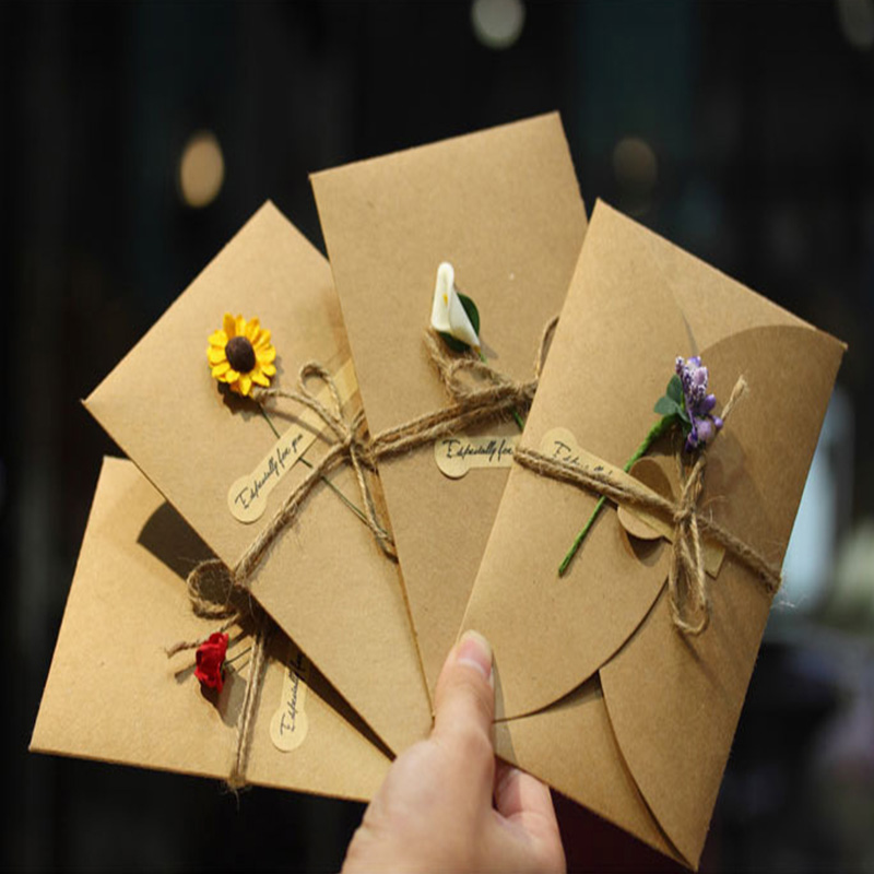 Bộ Thiệp Chúc Mừng Giấy Kraft Tự Làm Thiệp Chúc Mừng Hoa Thủ Công