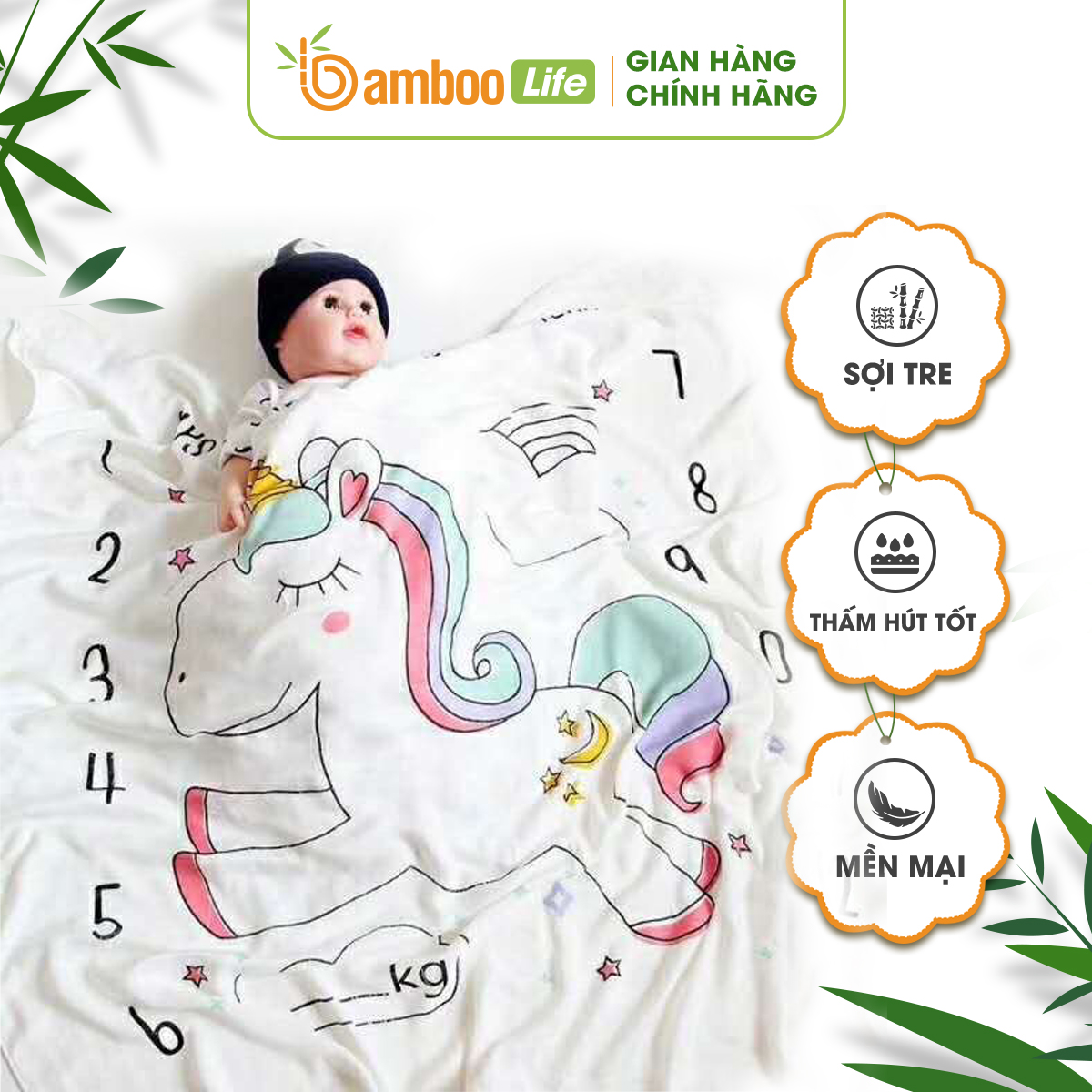 Chăn mền hè thu sợi tre Bamboo Life BL038, chăn đũi hè mền cho bé mềm mại, thoáng mát thấm hút mồ hôi kháng khuẩn an toàn cho trẻ sơ sinh