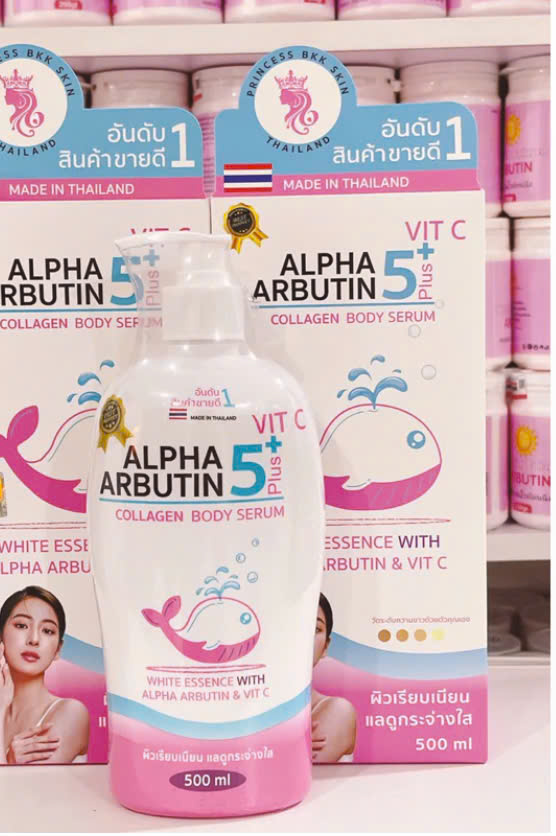  Sữa dưỡng thể trắng da Alpha Arbutin 5+ Plus vit C dưỡng trắng da mờ thâm 500ml 