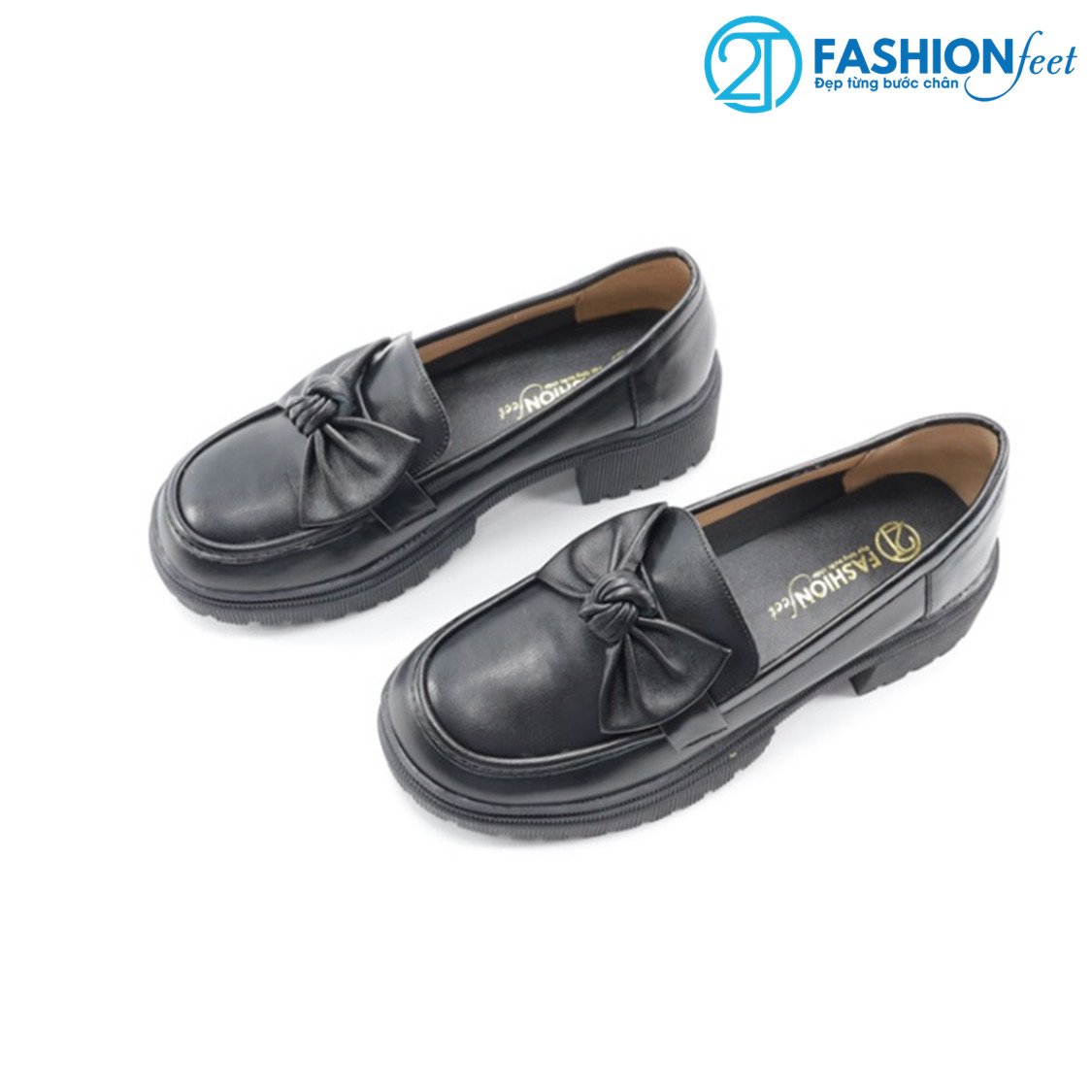 Giày moca chất da mờ chính hãng 2tfashion feet, dáng búp bê phối nơ xinh ,gót 5 phân- hcg0027