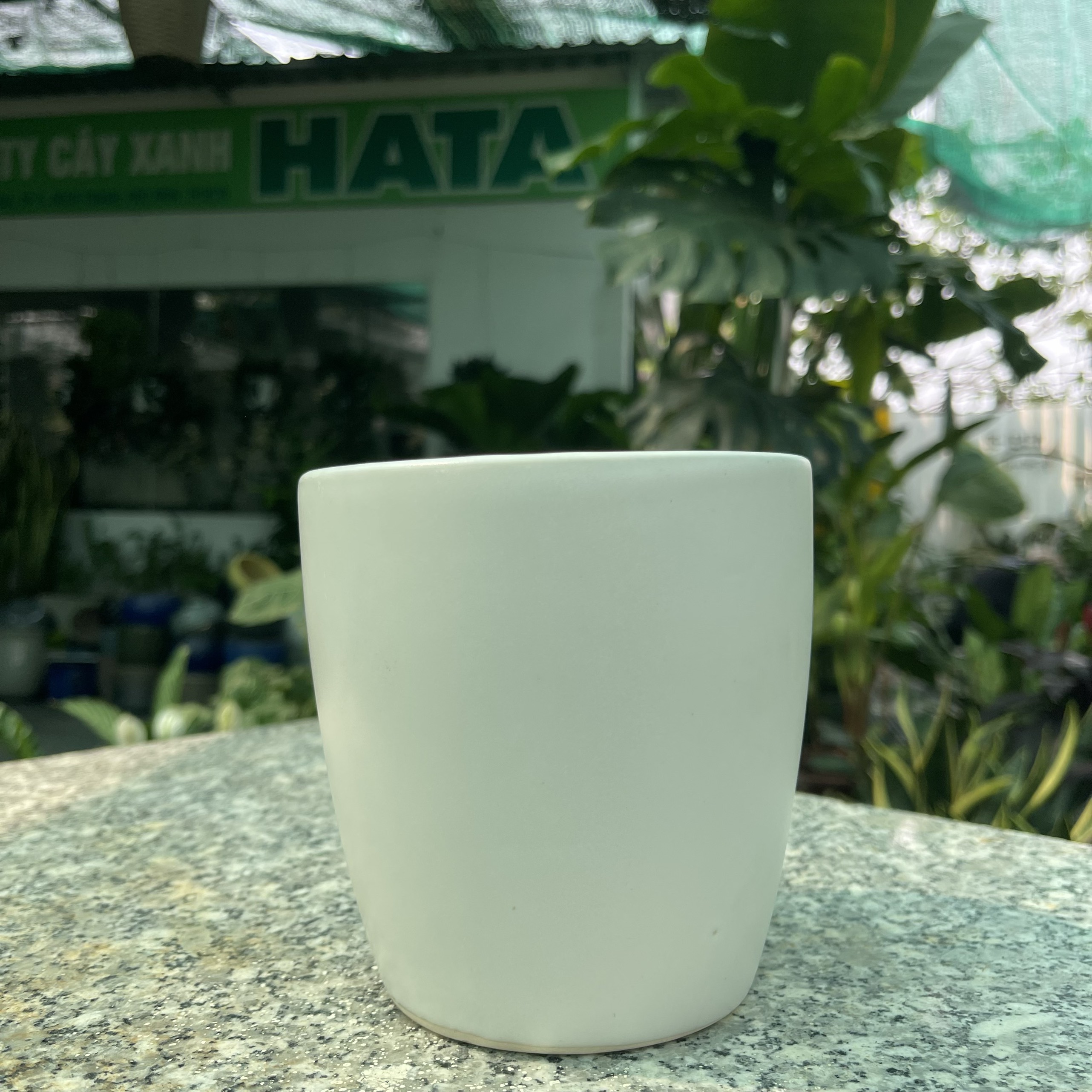 Chậu cây gốm sứ hình trụ vát mini trang trí bàn học, bàn làm việc. Hatagarden