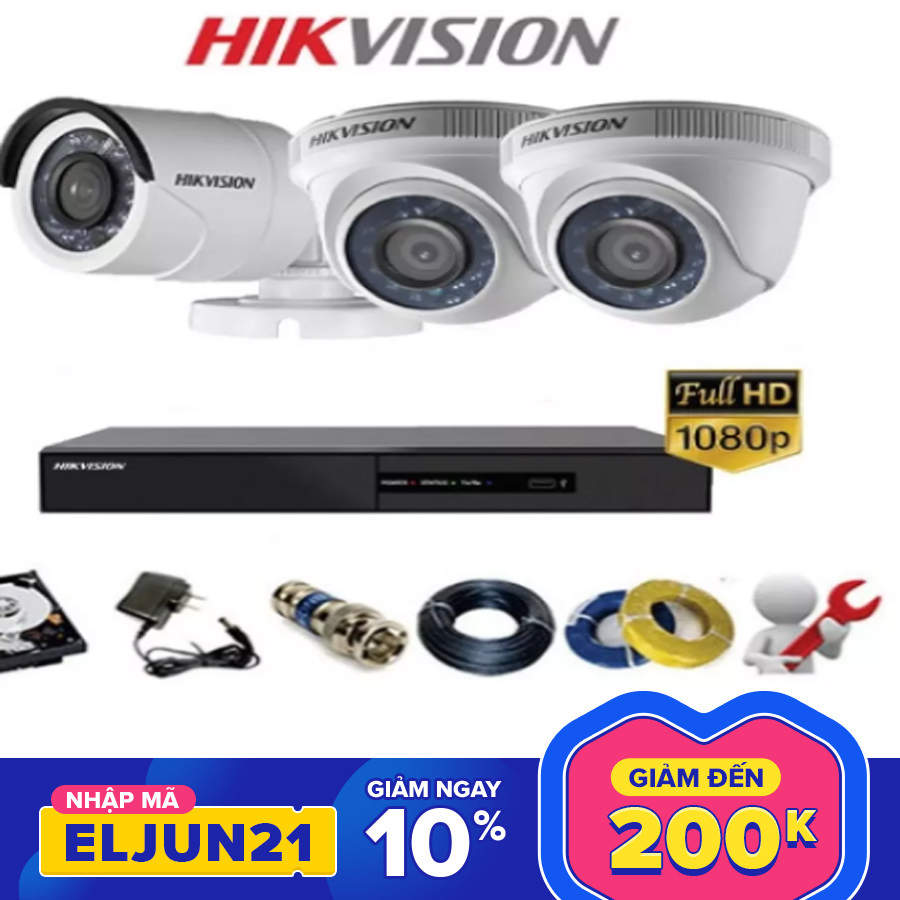 [SIÊU SALE] Trọn Bộ 3 Mắt Camera Giám Sát Hikvison Tặng kèm ổ cứng 500GB và phụ kiện - Lắp Đặt Dễ Dàng