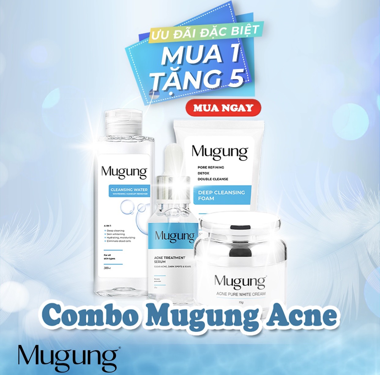 Combo ngăn ngừa mụn Serum Acne Treatment, Kem dưỡng da phục hồi, sữa rửa mặt và nước tẩy trang không bong da bí quyết sạch bay mụn thâm,mụn bọc,mụn trứng cá, dành cho mọi loại da