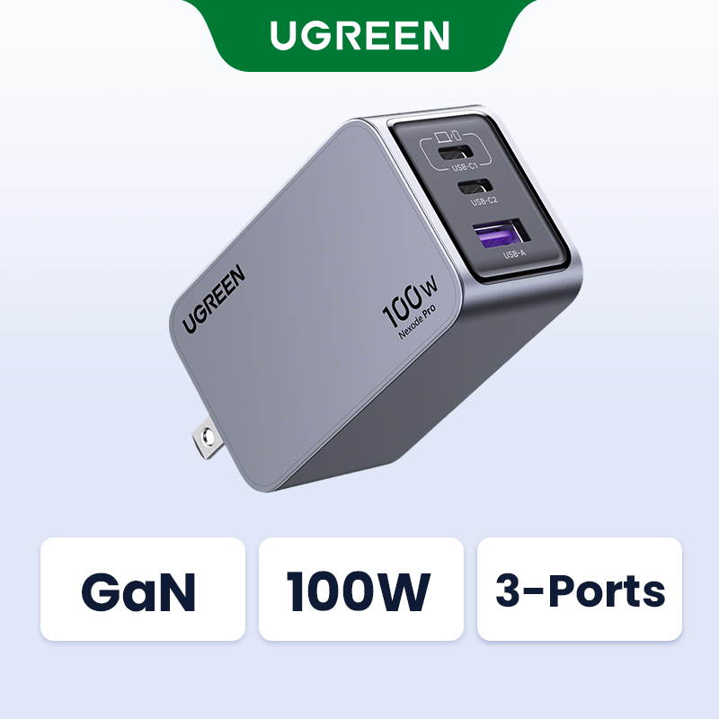 【Nexode Pro UGREEN GaN 100W Charger 3-Ports Fast Charge SFC 2.0 for MacBook Pro Air iPad iPhone 15 14 13 Pro Max Samsung Galaxy S24 S23 S22 Steam Deck Model: 15202