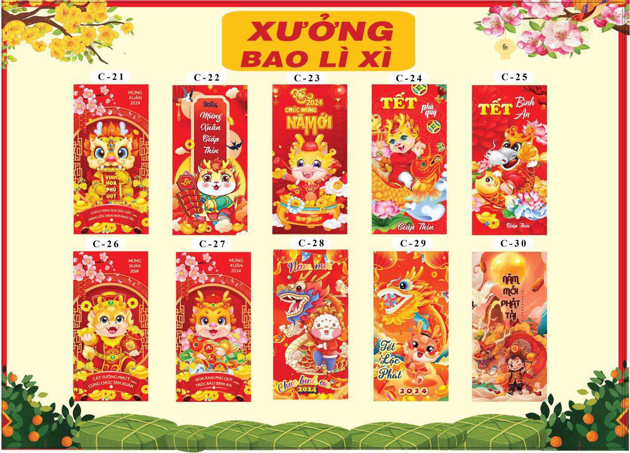 Combo 1000 bao lì xì trend 2024 full 100 mẫu hàng có sẵn phong bao lì xì cao cấp