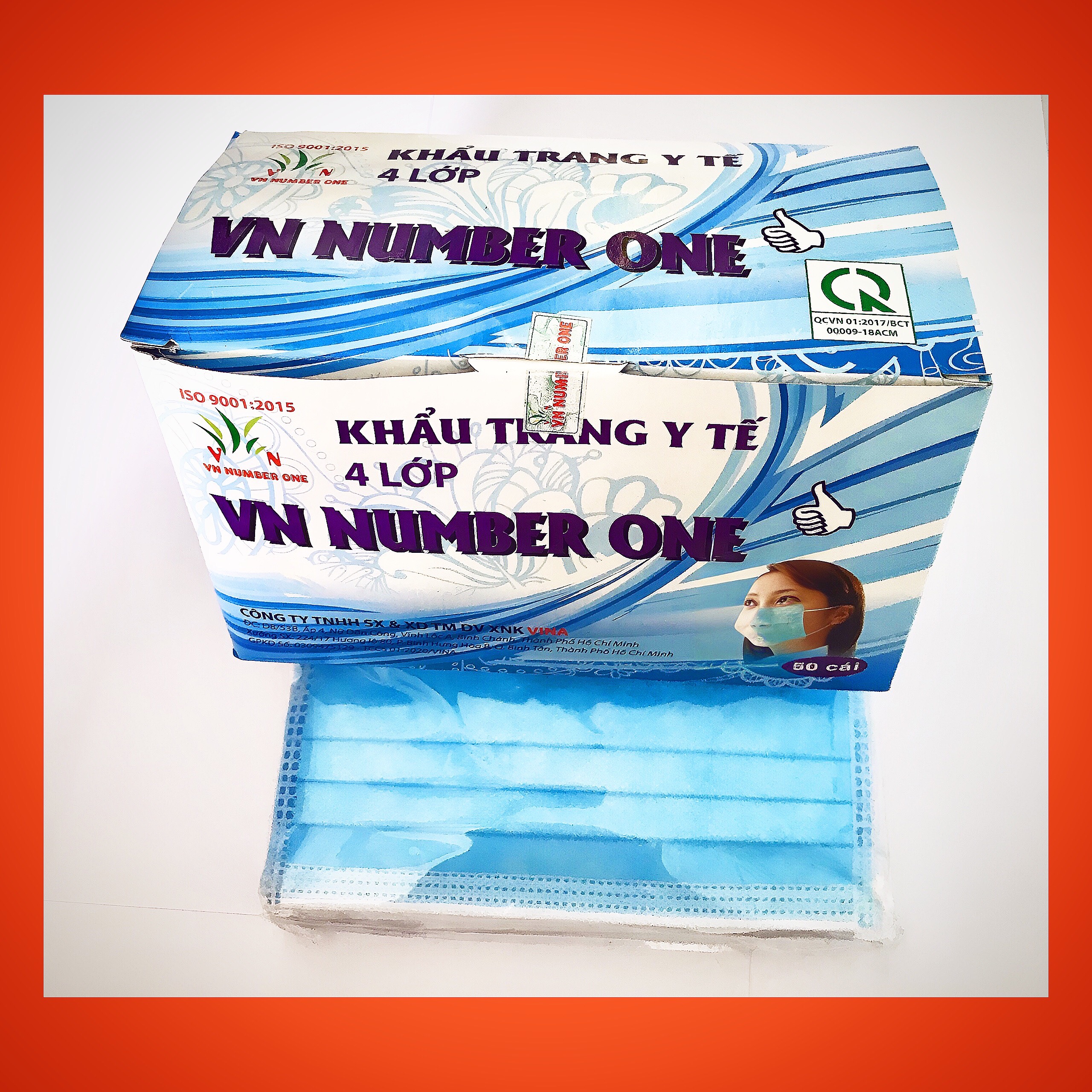 Khẩu trang y tế người lớn hộp 50 cái vn number one 4 lớp dày
