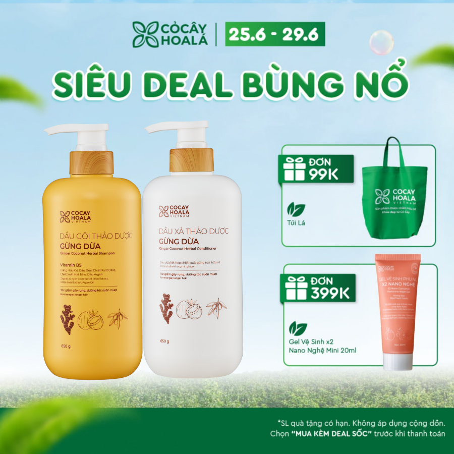 Dầu Gội Dầu Xả Thảo Dược Cỏ Cây Hoa Lá Gừng Dừa Sạch Gàu Ngứa, Giảm Rụng Tóc 650g